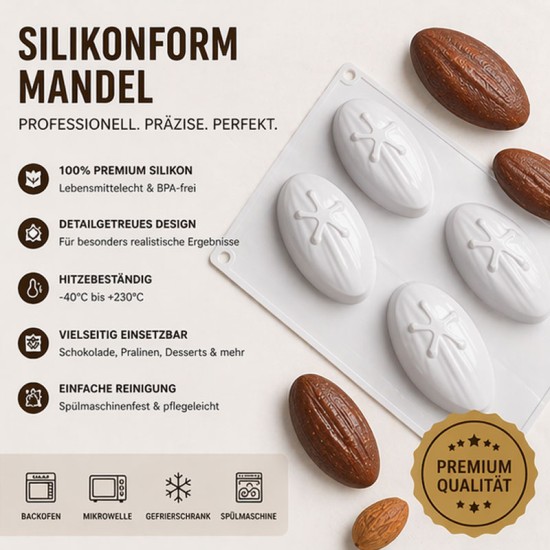 Silikonform Mandel - perfekt für feine Desserts & Schokolade - zs09 -