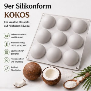 Silikonform Vollkugel ( Kokosnuss ) - perfekt für feine Desserts & Schokolade
