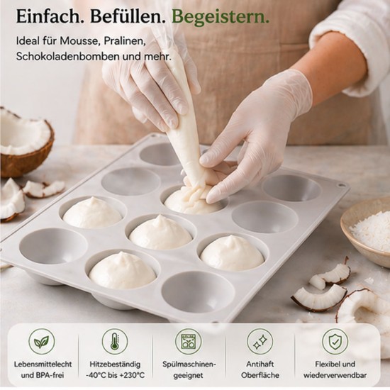 Silikonform Vollkugel ( Kokosnuss ) - perfekt für feine Desserts & Schokolade - zs06 -