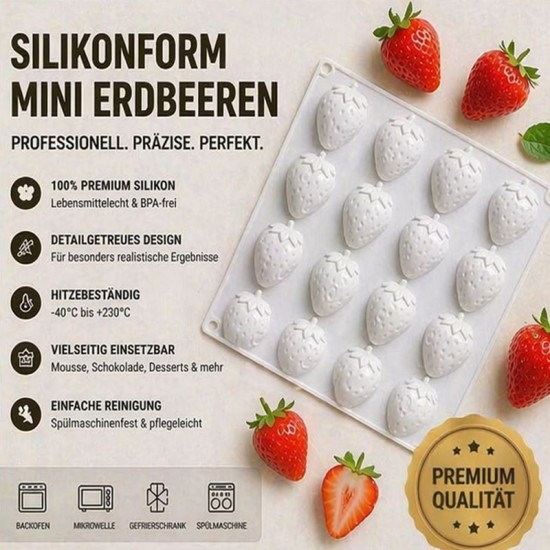 Mini Erdbeer Silikonform – 20 Fach | Für kreative Desserts & Pralinen - 1ZS010 -