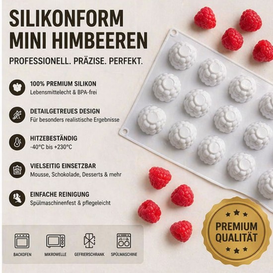 Mini Himbeere Silikonform – 16 Fach | Für kreative Desserts & Pralinen - 1ZS014 -