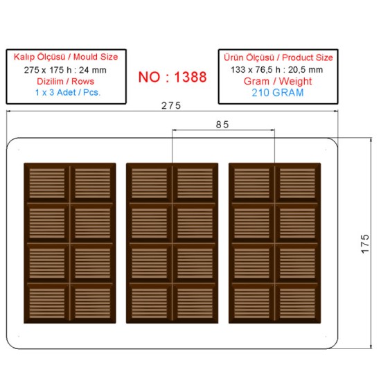 Dubai Schokoladenform / Dubai Schokolade Gießform 3er - M1388 -