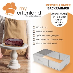 Tortenrahmen quadrad / Verstellbarer Backrahmen 9 cm Hoch