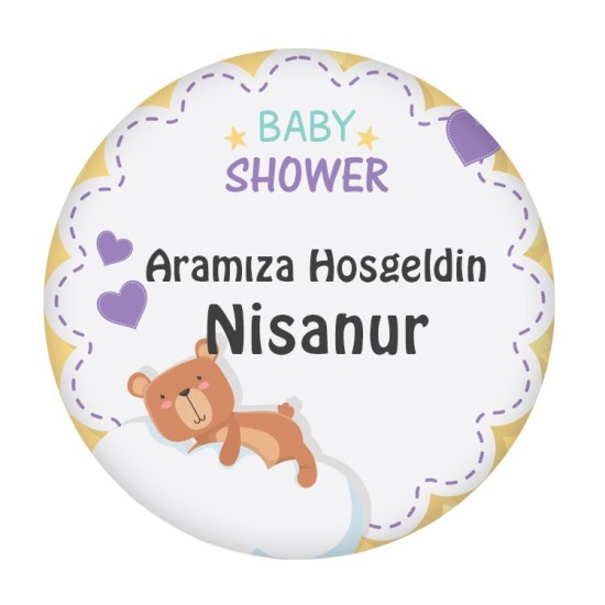 Baby Shower Temalı Yuvarlak Etiketinizi Kendiniz Tasarlayın - KVN026 - Mytortenland