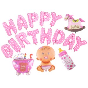 Rosa Baby Thema Happy Birthday Ballon