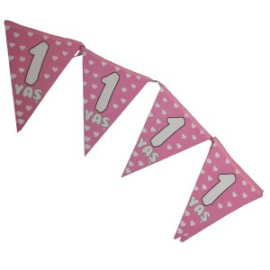 1 Jahr Rosa  Party Banner / Wimpelkette