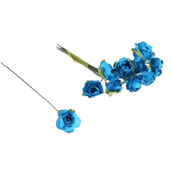 Blau Papier Rosen Kleine Blumen 12 stück - Y057 - Mytortenland