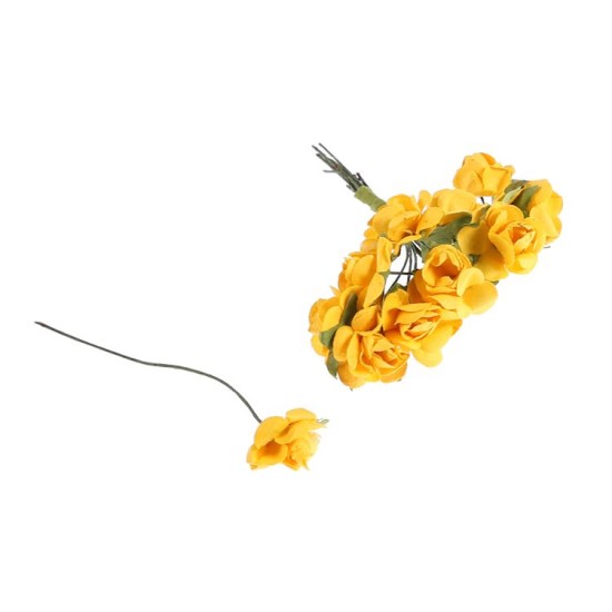 Sarı Renkte Dekoratif Amaçlı Kağıttan Küçük Güller 12 Adet - Y056 - Mytortenland