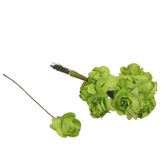Yeşil Renkte Dekoratif Amaçlı Kağıttan Küçük Güller 12 Adet - YYT0051 - Mytortenland
