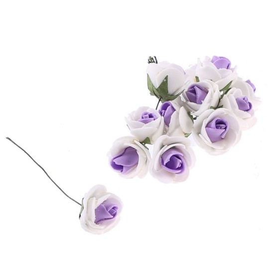 Lila weiß Glnaz Miniatur Rosen, Kleine Blumen 12 stück - Y5505 - Mytortenland