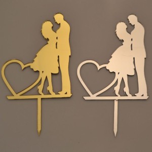 Cake Topper Brautpaar mit Herz Gold / Silber 