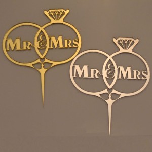 Cake Topper Mr & Mrs Yüzükler Altın / Gümüş