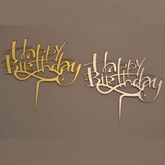 Cake Topper Happy Birthday Gümüş - 14001 - Mytortenland