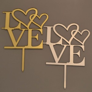 Cake Topper Love mit Herz Gold / Silber 