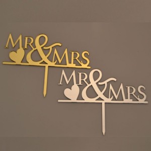 Cake Topper Mr & Mrs mit Herz Gold / Silber 