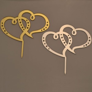 Cake Topper Zwei Herzen Gold / Silber 