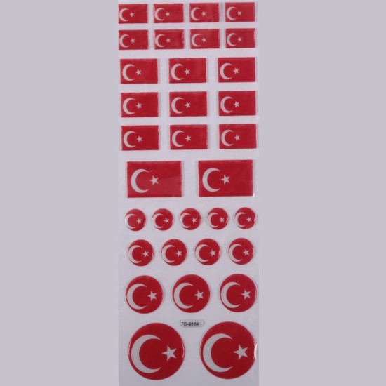 Türk Bayrağı 3 Yapışkan Stiker - FC2104 - Mytortenland