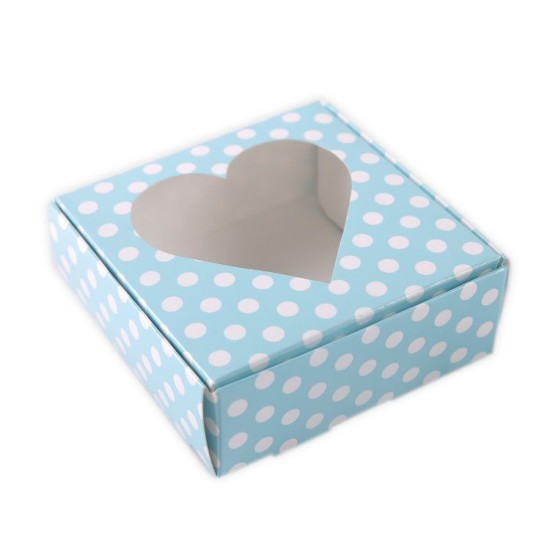 Geschenkbox Herzfenster Blau mit Pücktchen  8x8x3 5 stück - K8MP - Mytortenland