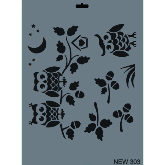 Baykuş Dekor / Transfer Stencil - NEW303 - Rich Hobby