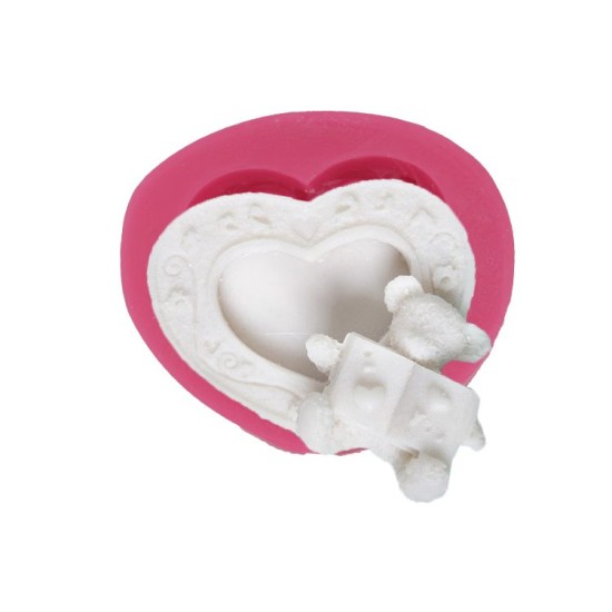 Herz mit Bärchen  Silikon Form  ca. 9 cm - 32144 - Cesil