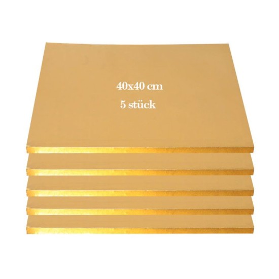 Tortenplatte / Cake Board Quadrat Gold 40x40 cm 5 stk. - KN4-5ad - Mytortenland