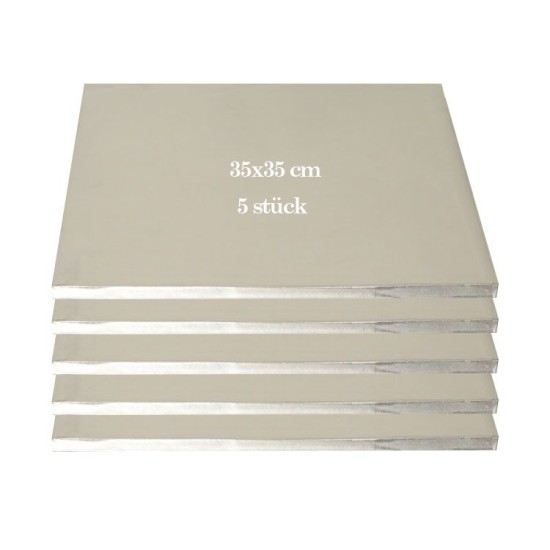 Tortenplatte / Cake Board Quadrat Silber 35x35 cm 5 stk. - KN109-5ad - Mytortenland