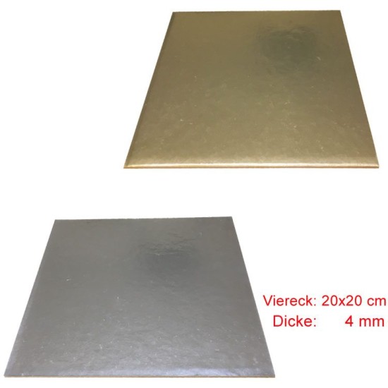 Viereck Tortenunterlage 2 seitig ( Gold & Silber ) 20x20 cm - AKB005 - Mytortenland
