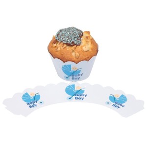 Blau Baby Boy mit Baby Wagen Thema Cupcake / Muffin  Wrapper