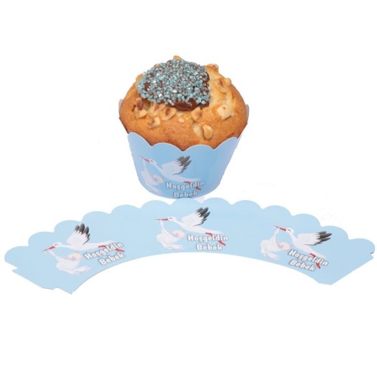 Blau Hoşgeldin Bebek Storch Thema Cupcake / Muffin  Wrapper - H0023 - Mytortenland