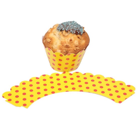 Gelb mit Rote Pünktchen (GalataSaray) Cupcake / Muffin  Wrapper - H0022 - Mytortenland