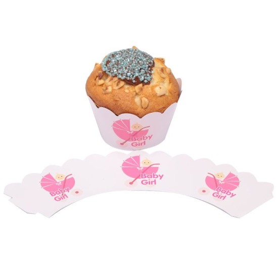 Pink Baby Gril mit Baby Wagen Thema Cupcake / Muffin  Wrapper - H0025 - Mytortenland