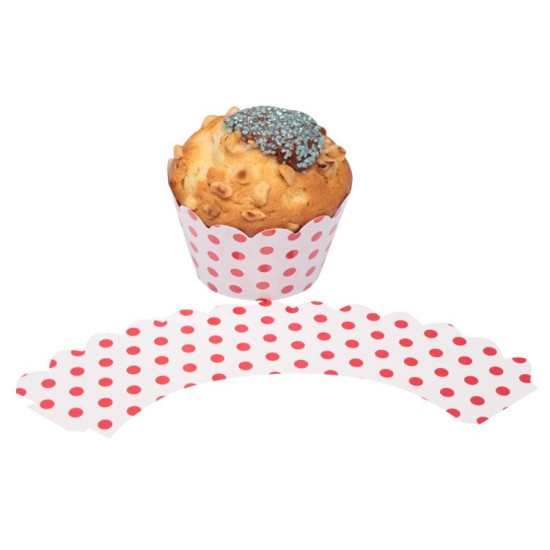 Weiß mit Rote Pünktchen Cupcake / Muffin  Wrapper - H0013 - Mytortenland