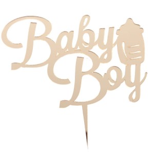 Baby Boy Biberon Temalı Cake Topper Altın / Gümüş