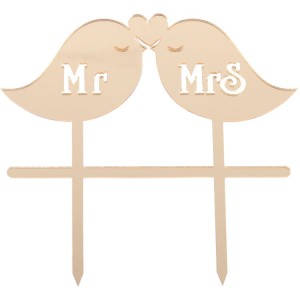 Mr & Mrs Kuş Temalı Cake Topper Altın / Gümüş