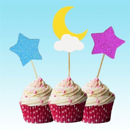 Cake Topper Glitzer Mond mit Sternen - kn48 -