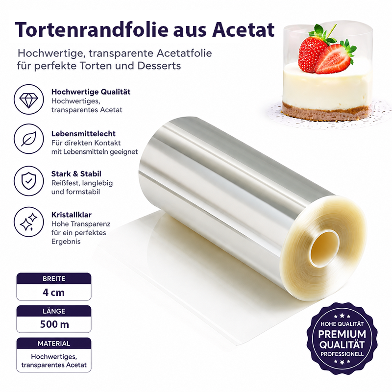 Mytortenland Torten-Schokoladentransferfolie aus Acetat 4 cm x 500 m