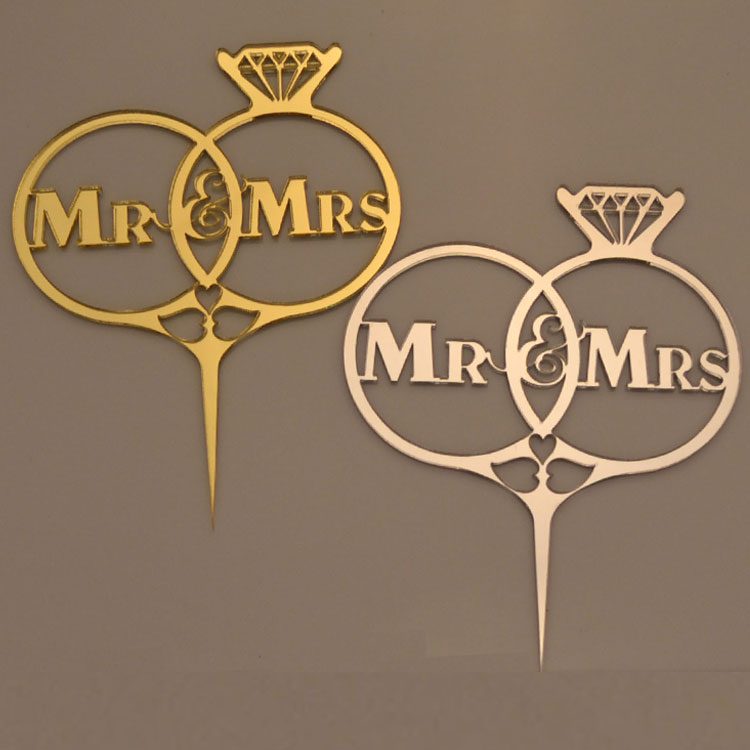 Cake Topper Eheringe Mr & Mrs Gold / Silber