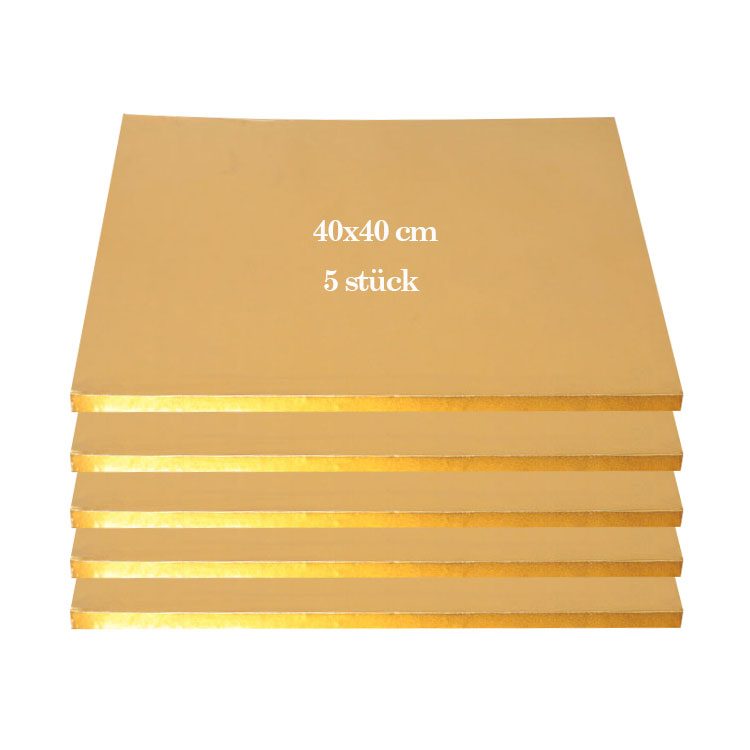 Tortenplatte / Cake Board Quadrat Gold 40x40 cm 5 stk.