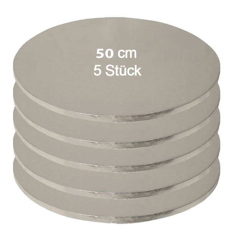 1,2 cm Cake Board | Tortenunterlage Rund Cakeboard | Kuchenplatte | Tortenplatte für Torten Silber 50 cm 5 stk.